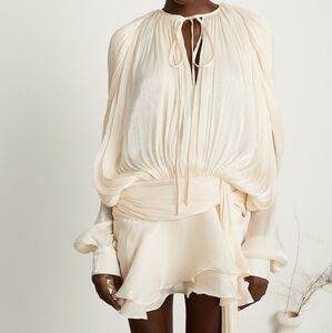 Miss Rosier Eugénie fully-pleated ruffled mini dress in Neutrals
